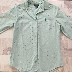 U.S Polo ASSN Long Sleeve Button Down Women’s  Shirt  Dot print Embroidered